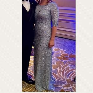 Adrianna Papell 3/4 Sleeve Light Blue Sequin Gown